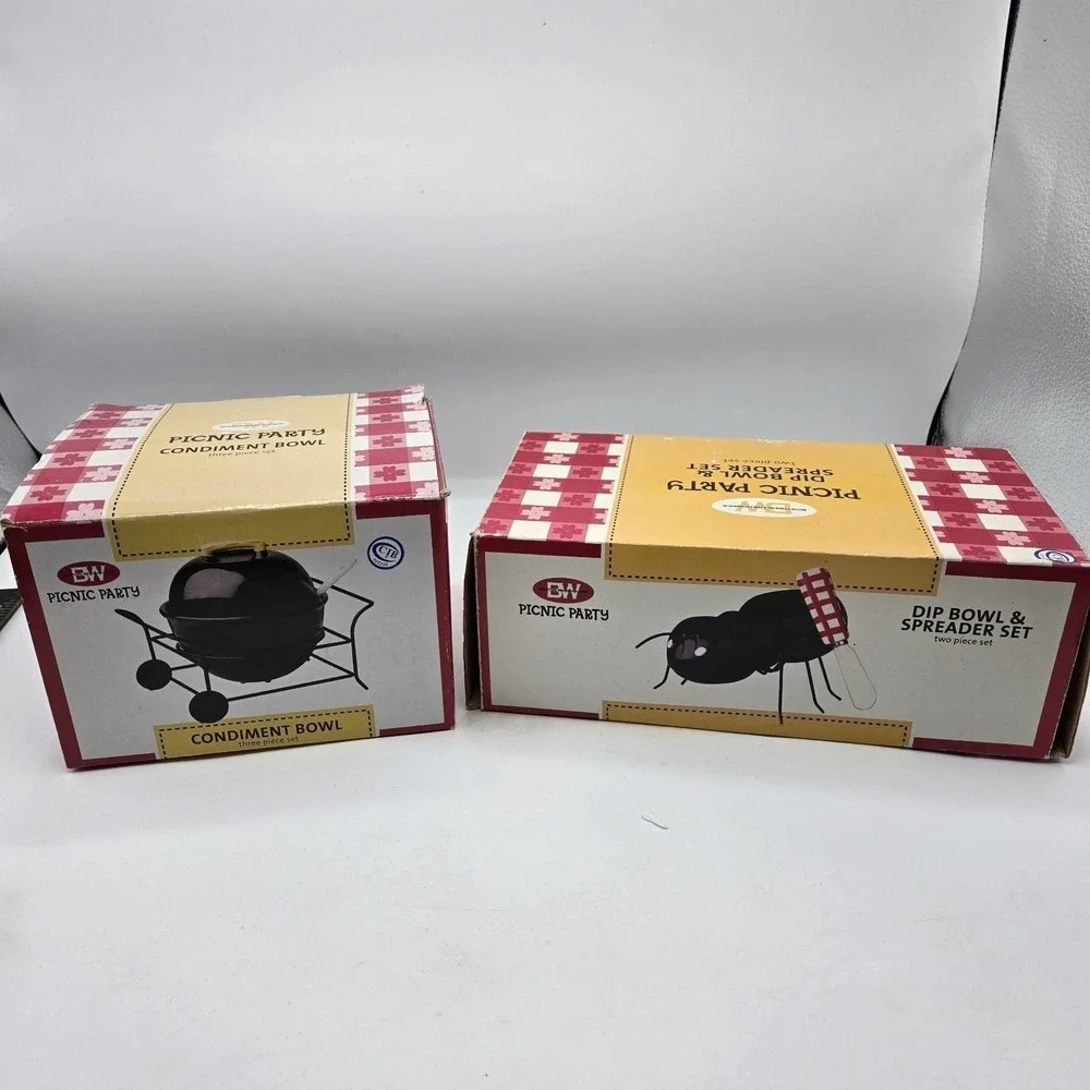Boston Warehouse Picnic‎ Party Set Of 2 Dip Bowl & Spreader Set & Condiment Bowl